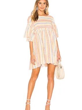 Striped Pastel Babydoll Mini Dress - Pink Multi